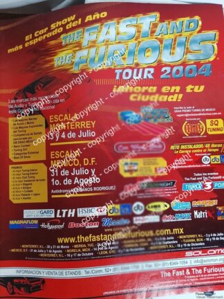 Afiche de publicidad retro. CAR SHOW. THE FAST AND THE FOURIUS TOUR 2004 /AUTOS
