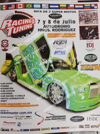 Afiche publicitario retro. EVENTO AMERICAN RACING & TUNING 2007. AUTODROMO HNOS. RODRIGUEZ AUTOS. 2