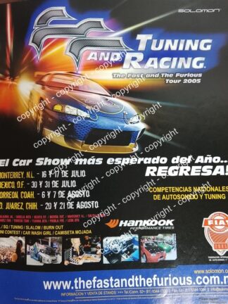 Afiche publicitario retro. Fast and Furious Tour 2005 tuning & racing / Autos